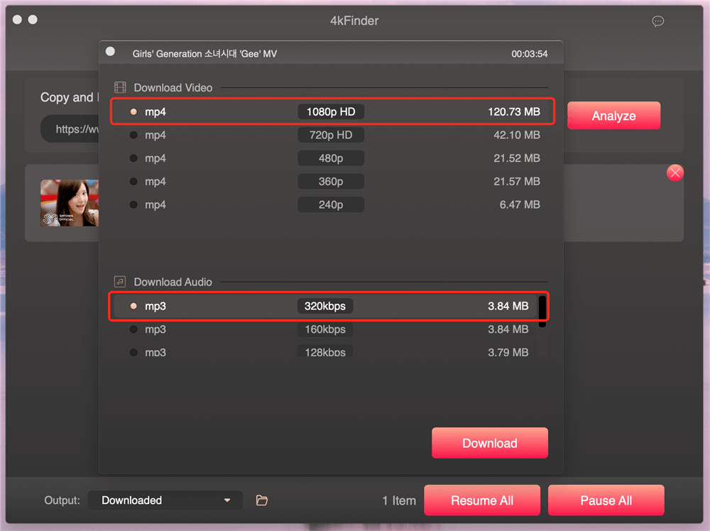 output video format