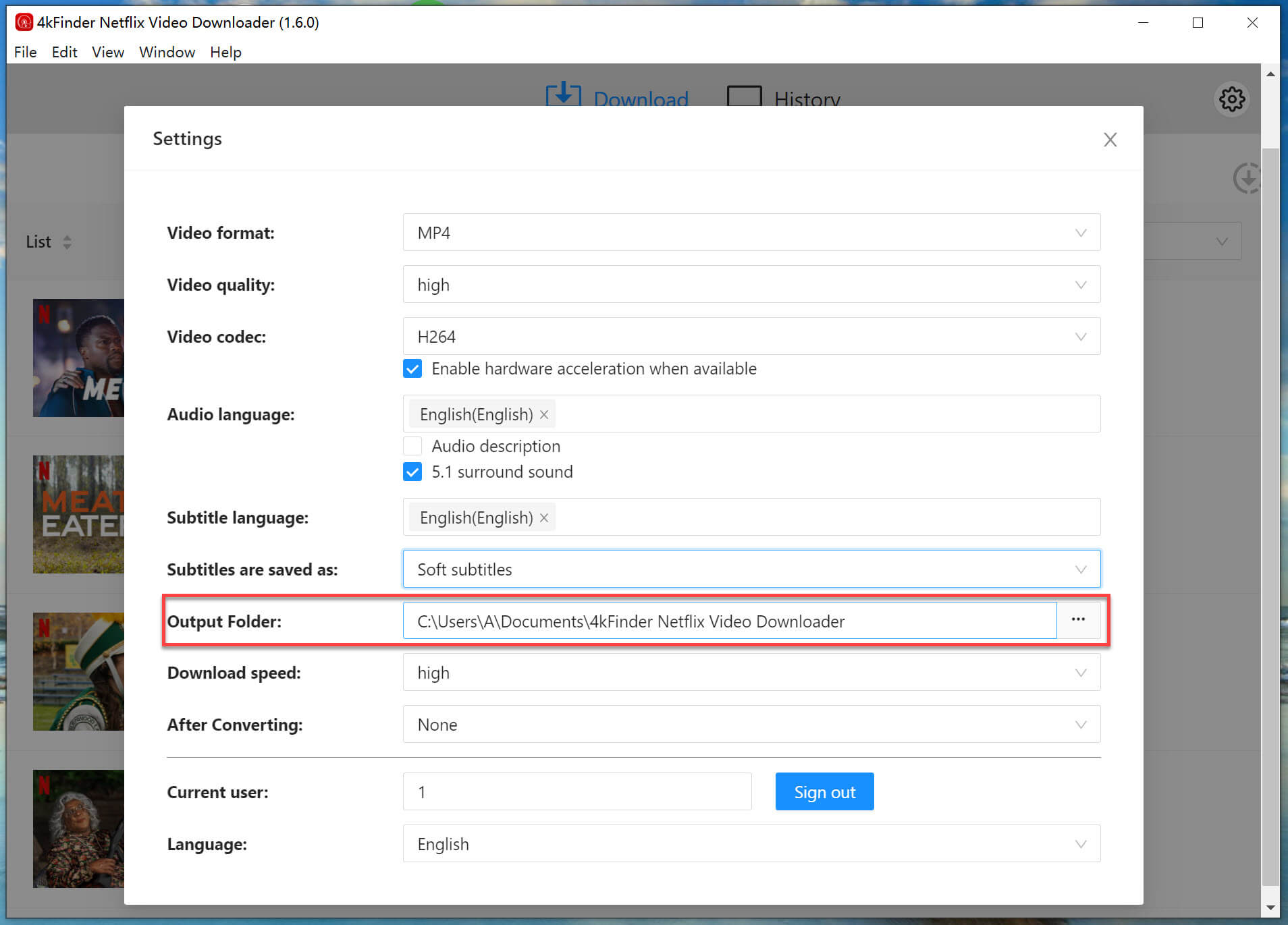 set output folder to external hard drive