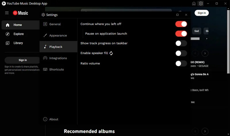 youtube desktop app settings
